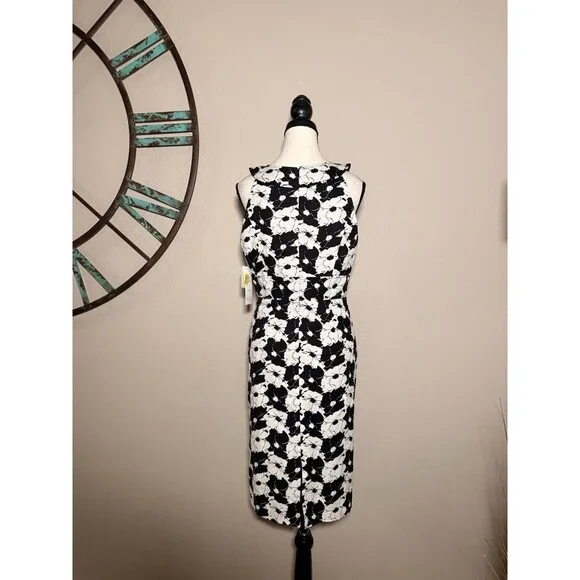 Adrianna Papell Dress 12 Black & White Floral Sleeveless Lined Sheath NWT - Picture 2 of 5